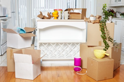 Boxes and furniture ready for a house move in Lambeth