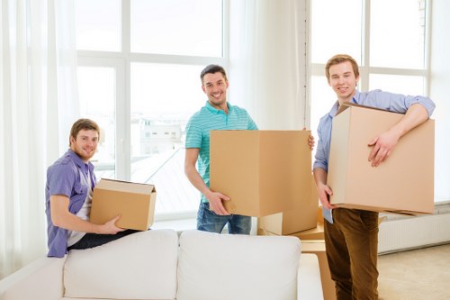 Packed boxes and furniture prepared for a Lambeth move